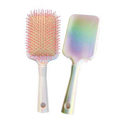 Private Label Holographic Hairbrush Iridescent Rainbow Electroplating Paddle Hair Brush