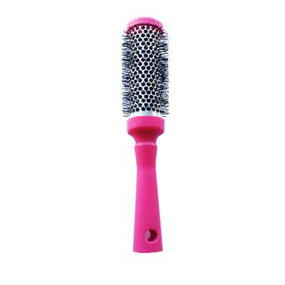 Custom Logo Neon Pink Soft Touch Rubberized Coating Ionic Round Hair Brushes